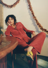 TRIUMPH PIGIAMA COMPLETO MIX & MATCH VELOUR BOYFRIEND TOP + TROUSERS RED