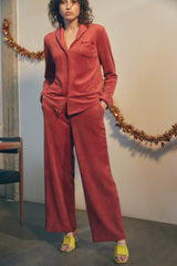 TRIUMPH PIGIAMA COMPLETO MIX & MATCH VELOUR BOYFRIEND TOP + TROUSERS RED