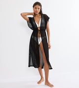 BEACH MYWEAR CROCHET KIMONO - BLACK
