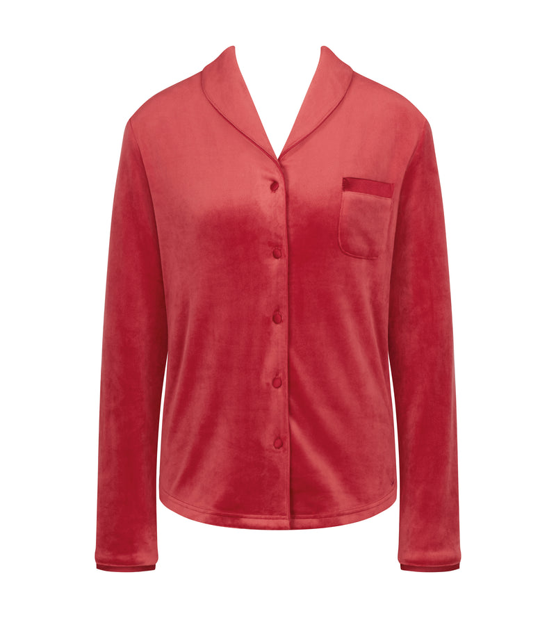 TRIUMPH PIGIAMA COMPLETO MIX & MATCH VELOUR BOYFRIEND TOP + TROUSERS RED