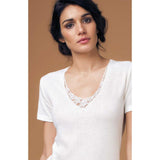 NOTTINGHAM TM18W MAGLIA MEZZA MANICA LANA E COTONE CON PIZZO